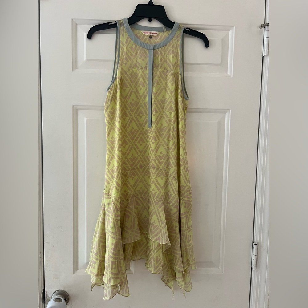 Rebecca Taylor 100% Silk Geometric Drop-Waist Flounce Dress